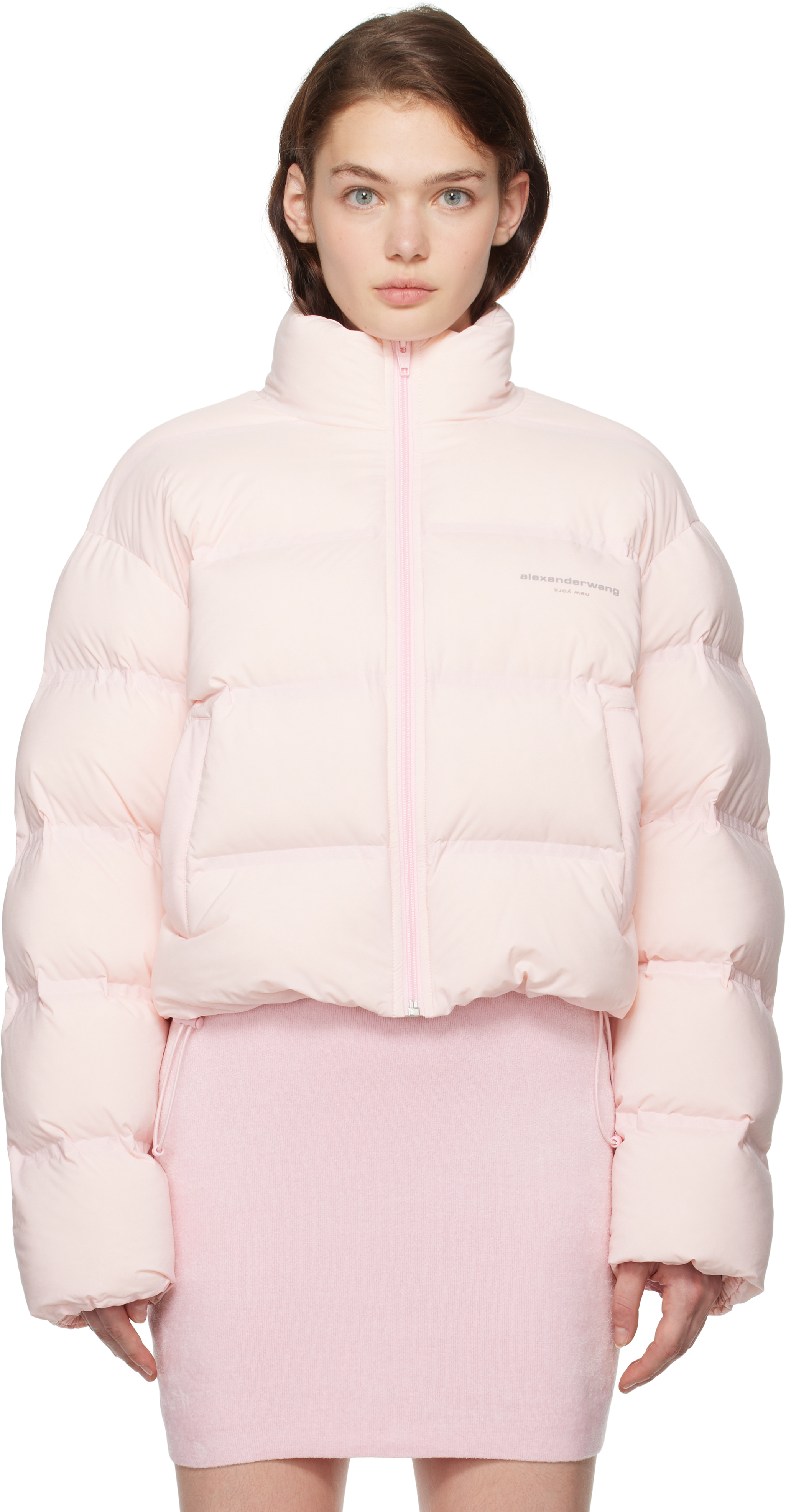 Pink Cropped Puffer Down Coat