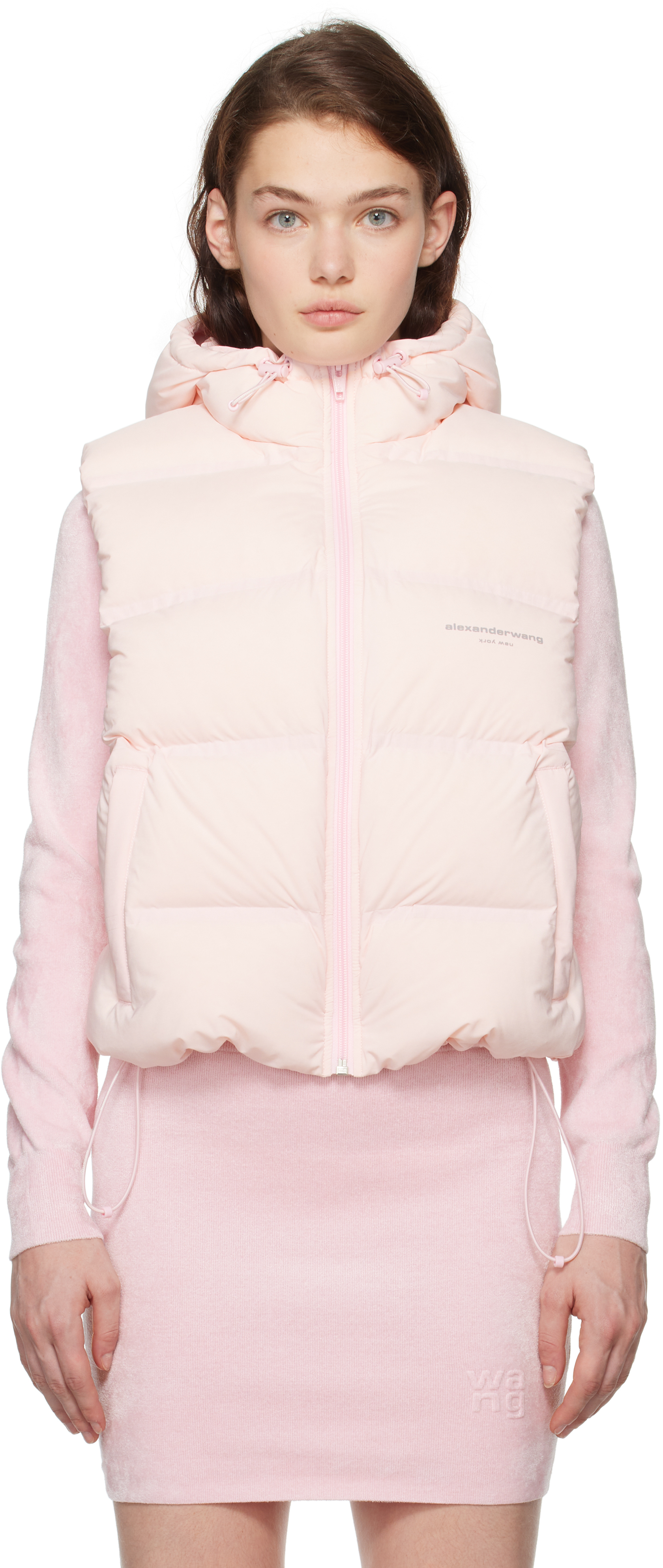 Shop Alexander Wang Pink Cropped Hooded Puffer Down Vest In Light Pink