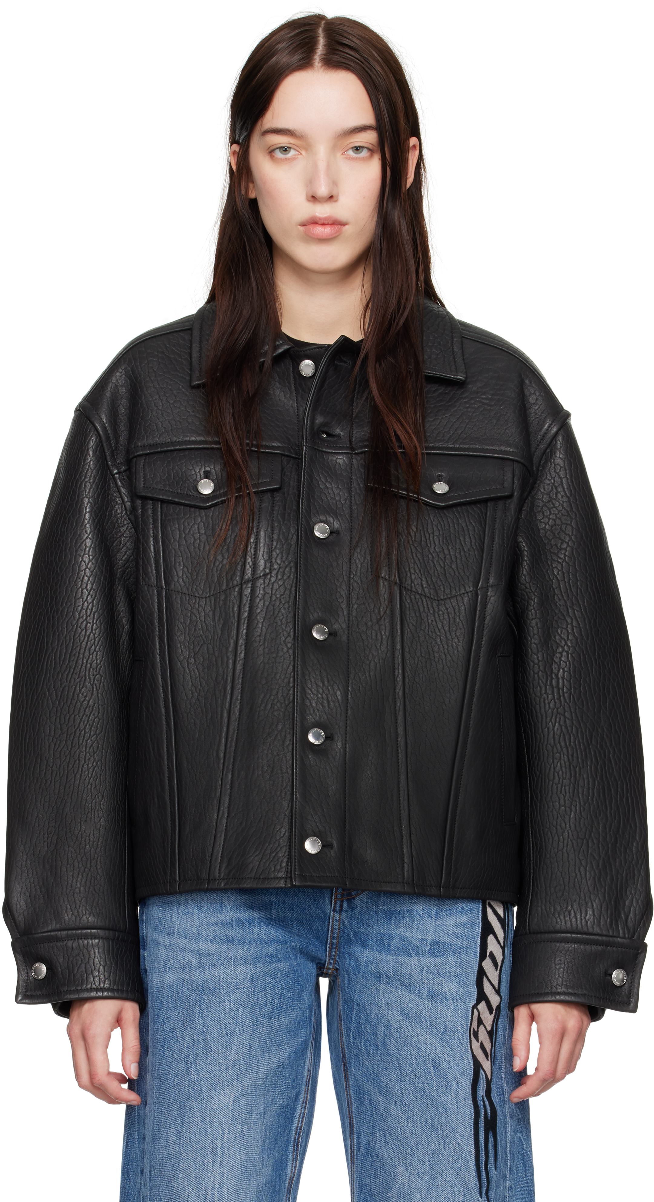 Shop Alexander Wang Black Lambskin Trucker Leather Jacket