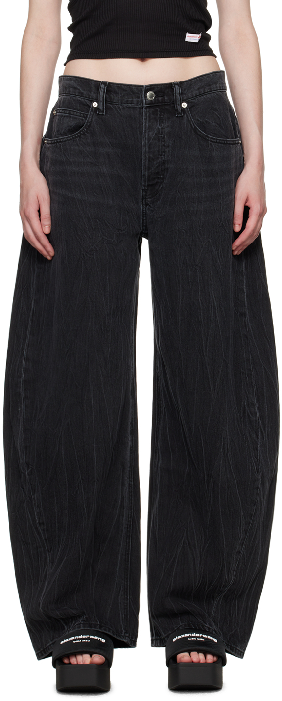 Alexander Wangのブラック コットン クリース バルーン ジーンズ