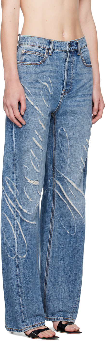 Alexander Wang Blue Laser-distressed Logo Jeans In Vntge Mdm Indgo 473