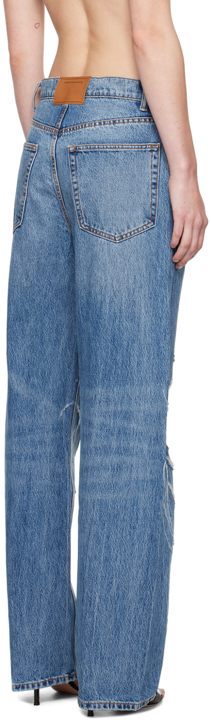 Alexander Wang Blue Laser-distressed Logo Jeans In Vntge Mdm Indgo 473