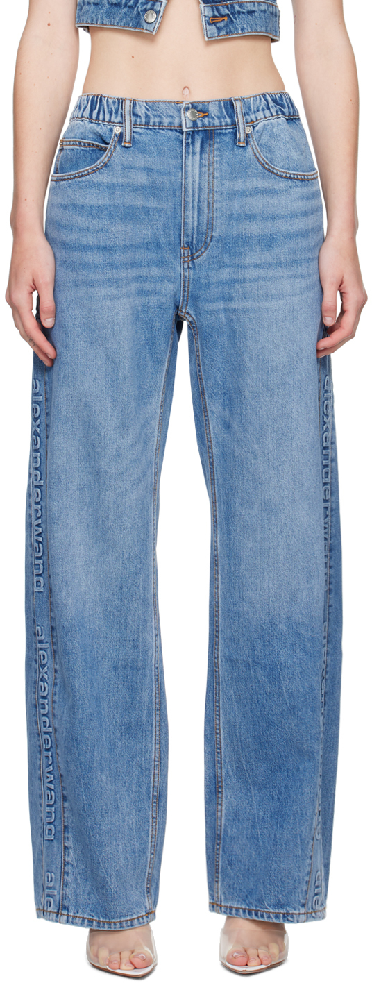 Alexander Wang: Blue Logo-Embossed Balloon Jeans | SSENSE