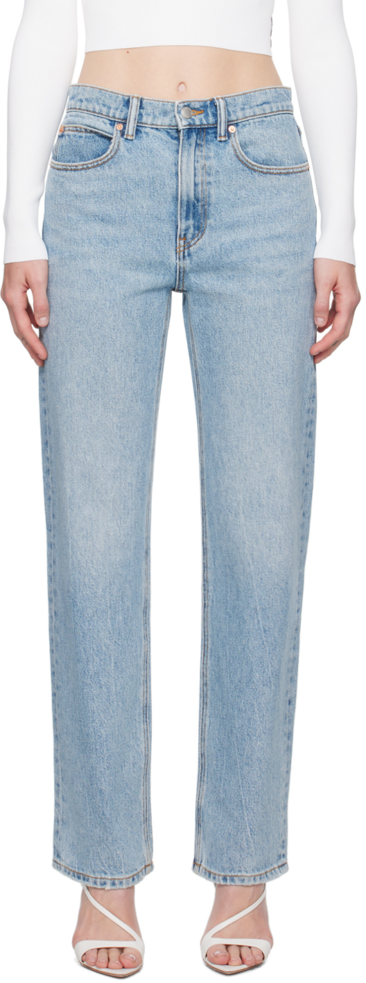 Blue EZ Mid-Rise Straight-Leg Jeans