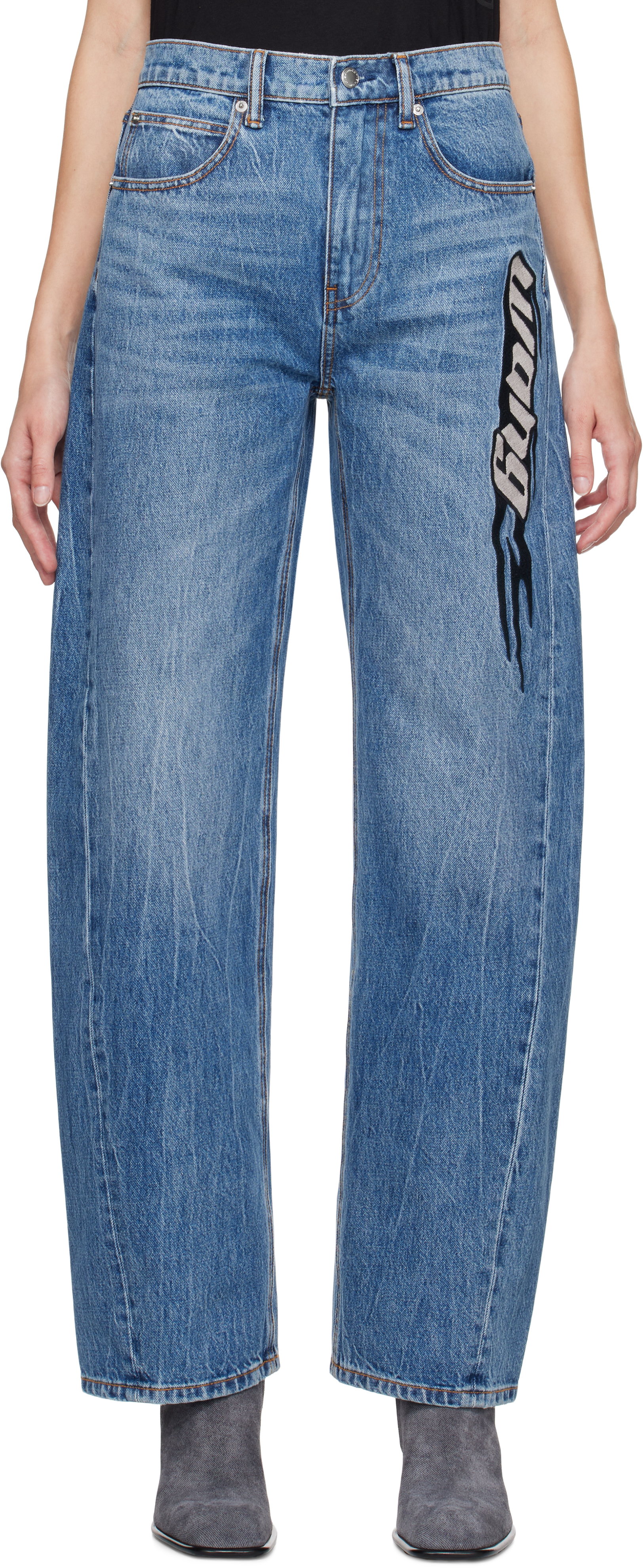 Indigo Blade Logo-Embroidered Balloon Jeans