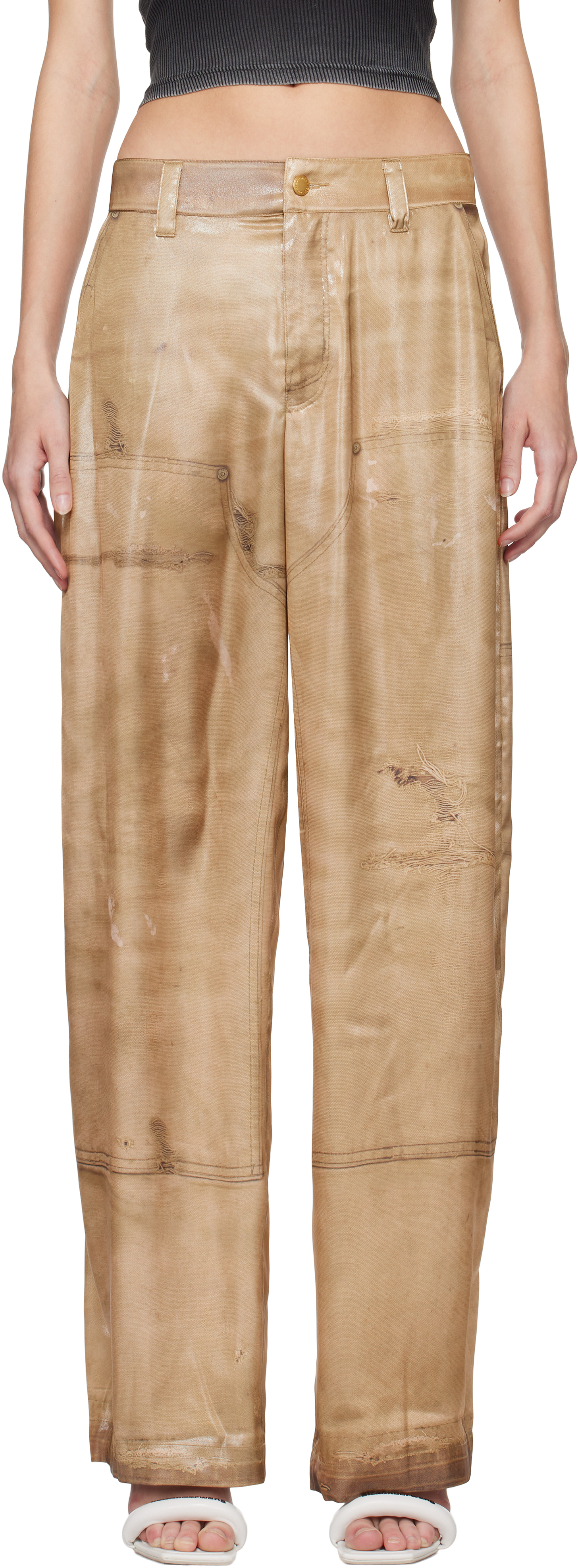 Beige Trompe L
ail Trousers