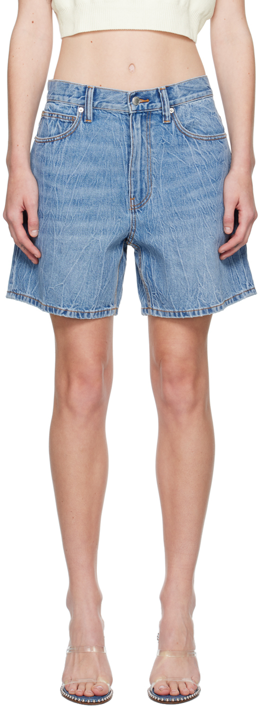 Blue Mid-Rise Denim Shorts