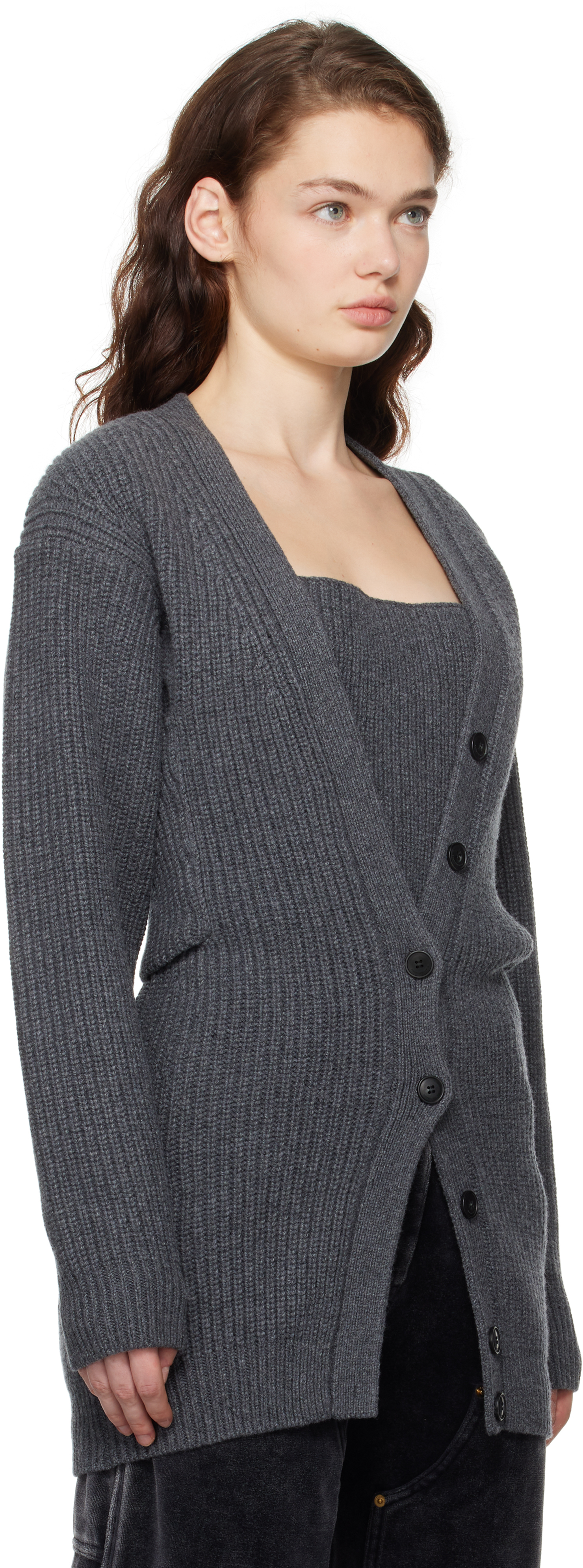 Alexander Wang Gray Pre-styled Twinset Cardigan In Charcoal