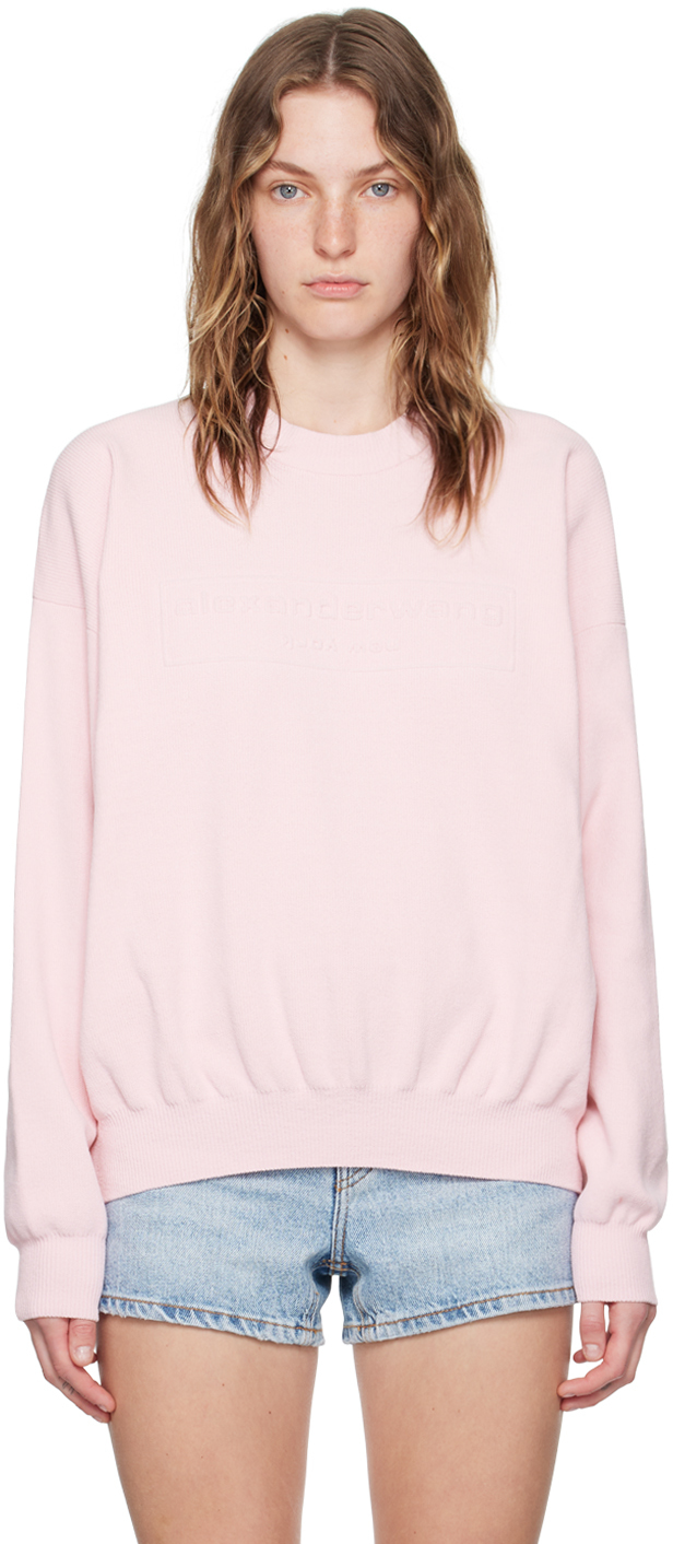 Shop Alexander Wang Pink Embossed-logo Sweater In Ballerina Pink 684a