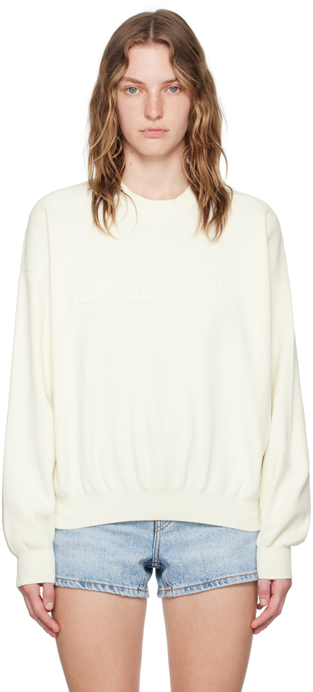 Shop Alexander Wang Off-white Embossed-logo Sweater In Soft White 104