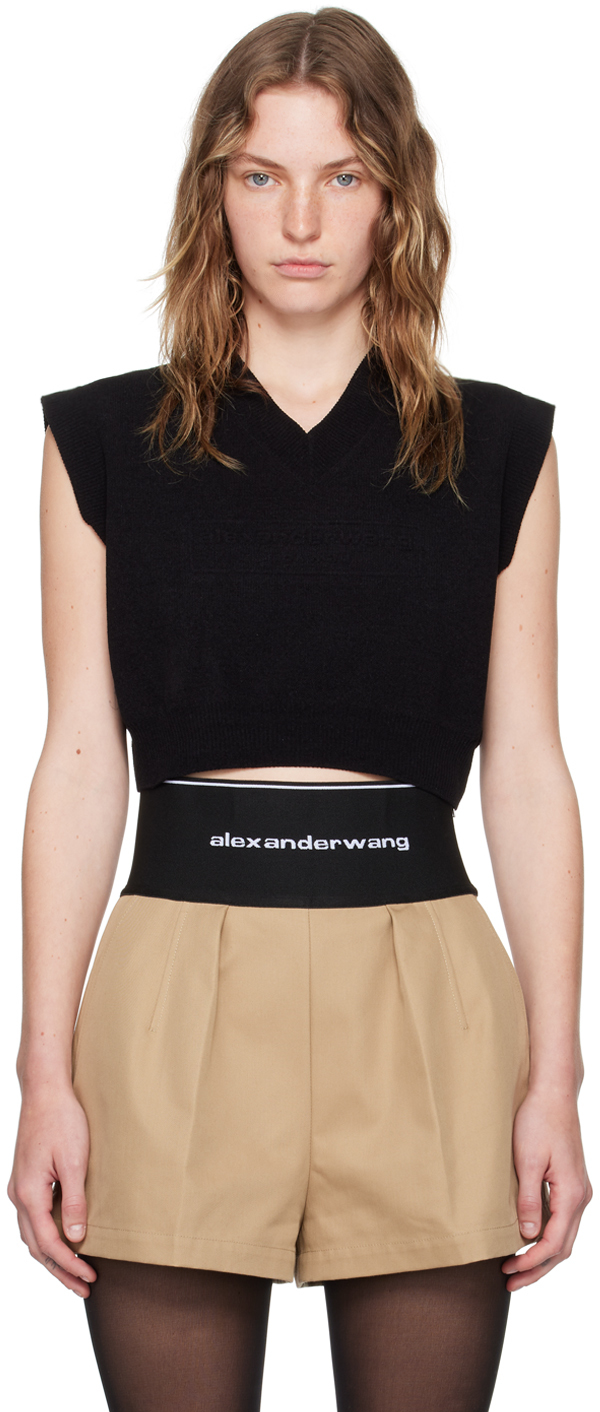 Shop Alexander Wang Black Embossed-logo Vest In Black 001