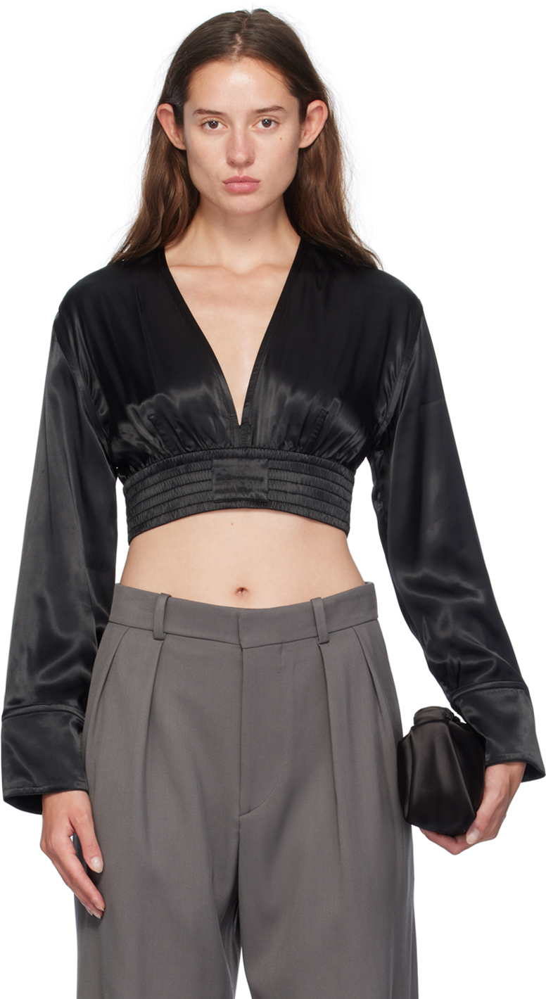 Shop Alexander Wang Black Cropped Blouse In Black 001