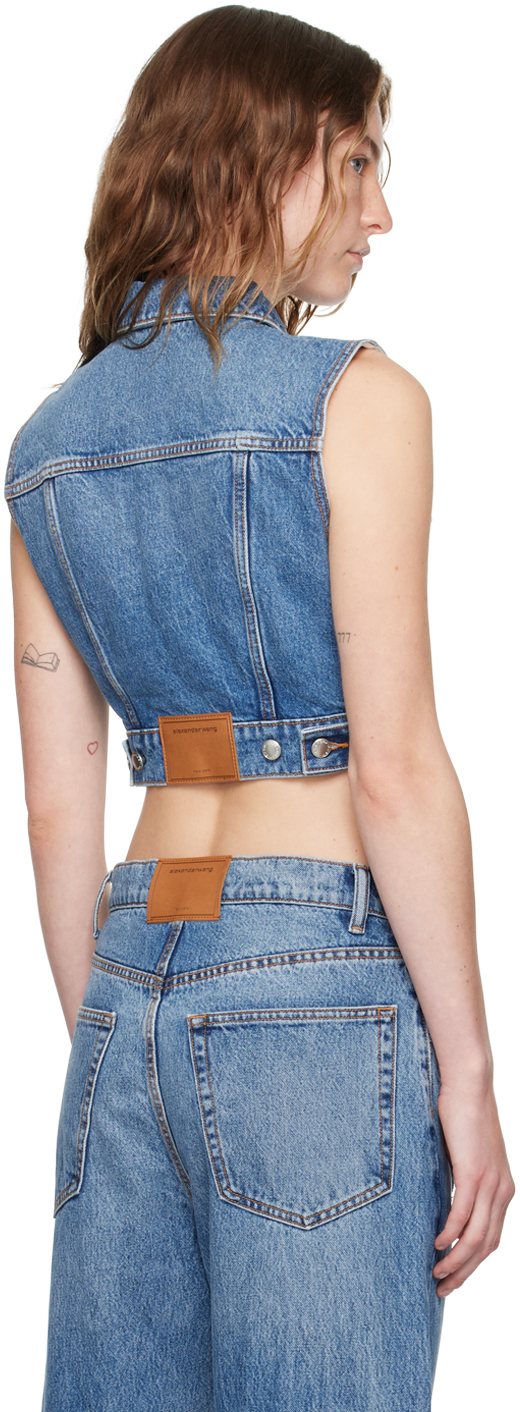 Alexander Wang Shrunken Trucker Vest In Denim In Vntge Mdm Indgo 473