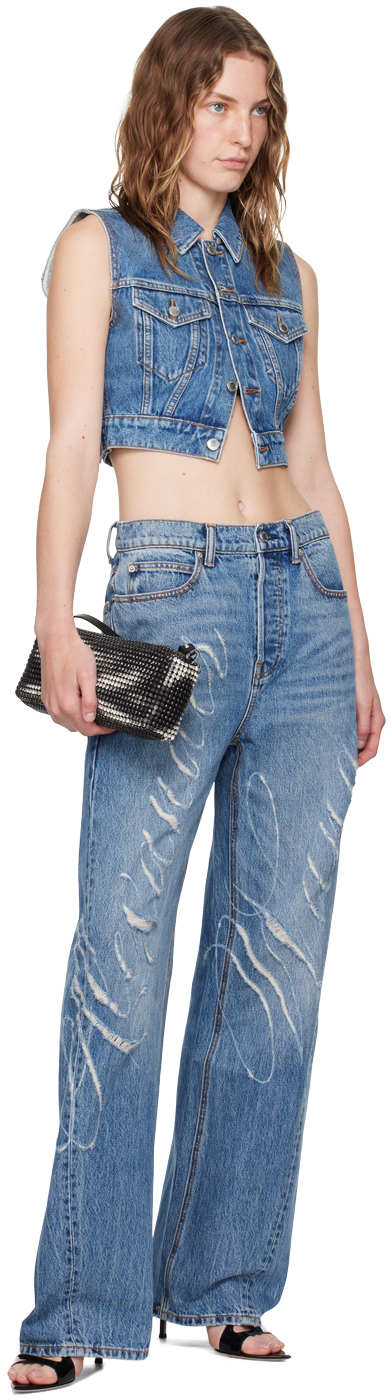 Alexander Wang Shrunken Trucker Vest In Denim In Vntge Mdm Indgo 473
