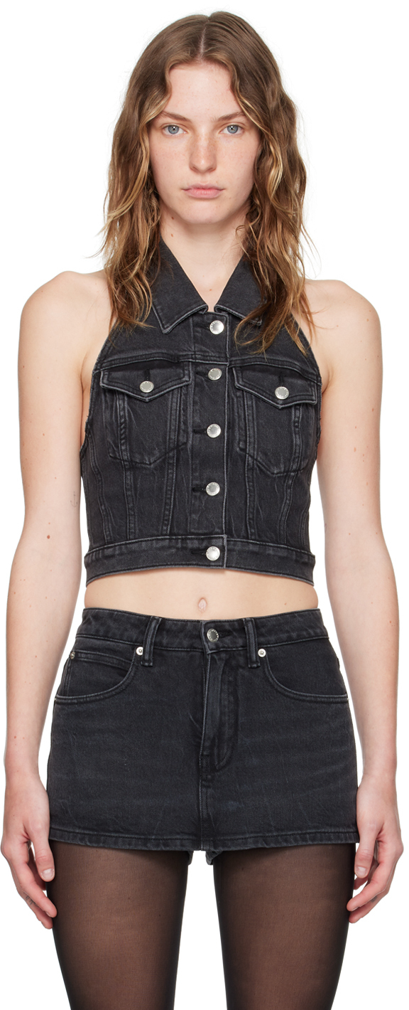 ベスト・ジレ Alexander Wang FW25 Stretch denim top (4DC3251877 470C) alexanderwang.t Stretch Denim Halter Top | Bloomingdale's