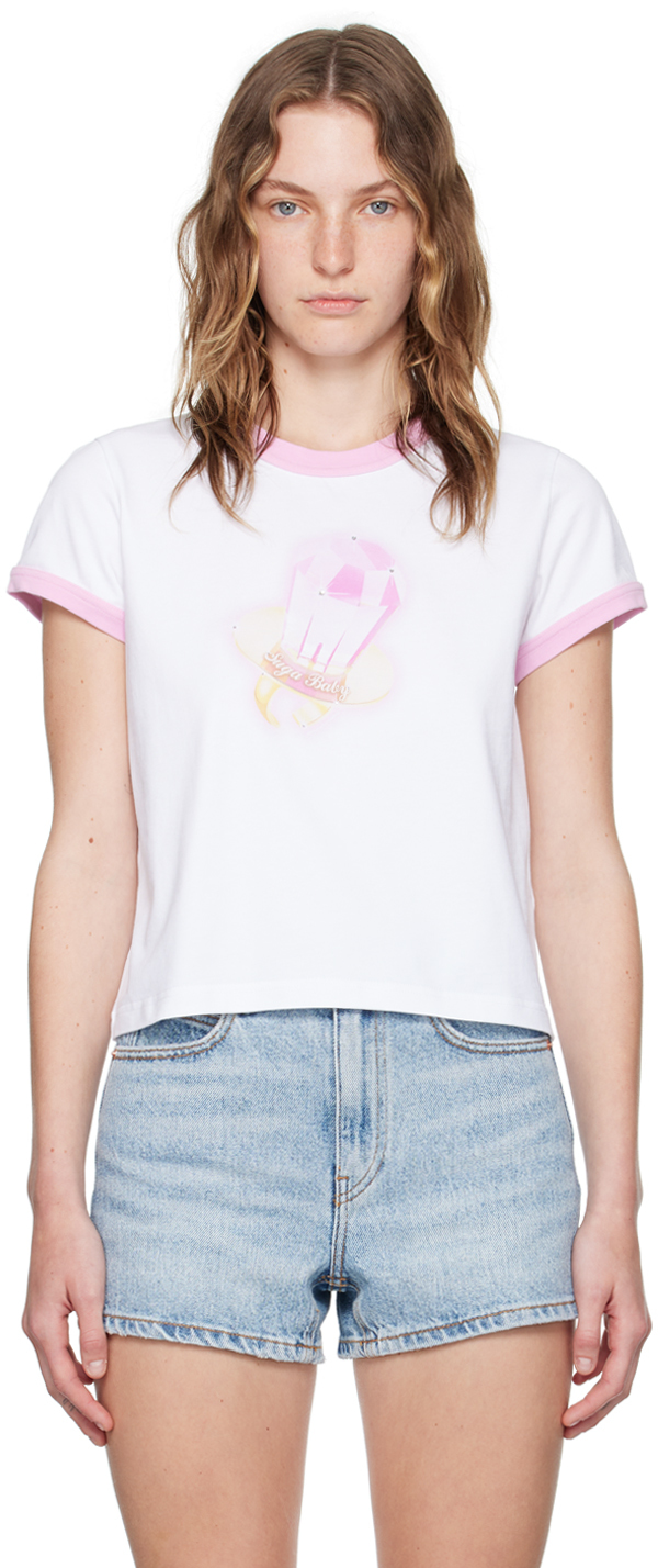 Shop Alexander Wang White 'sugar Baby' Ringer T-shirt In White/pink 972