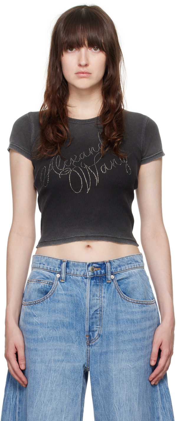 【関税込み】Alexander Wang グレー ラインストーンロゴ Tシャツ Alexander Wangのグレー ラインストーンロゴ Tシャツがセール中