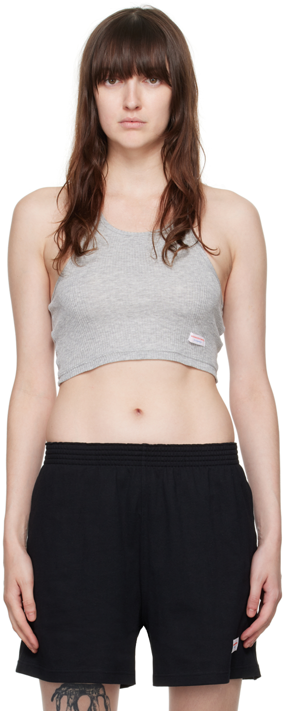 Shop Alexander Wang Ssense Exclusive Gray Cropped Classic Tank Top In Heather Grey