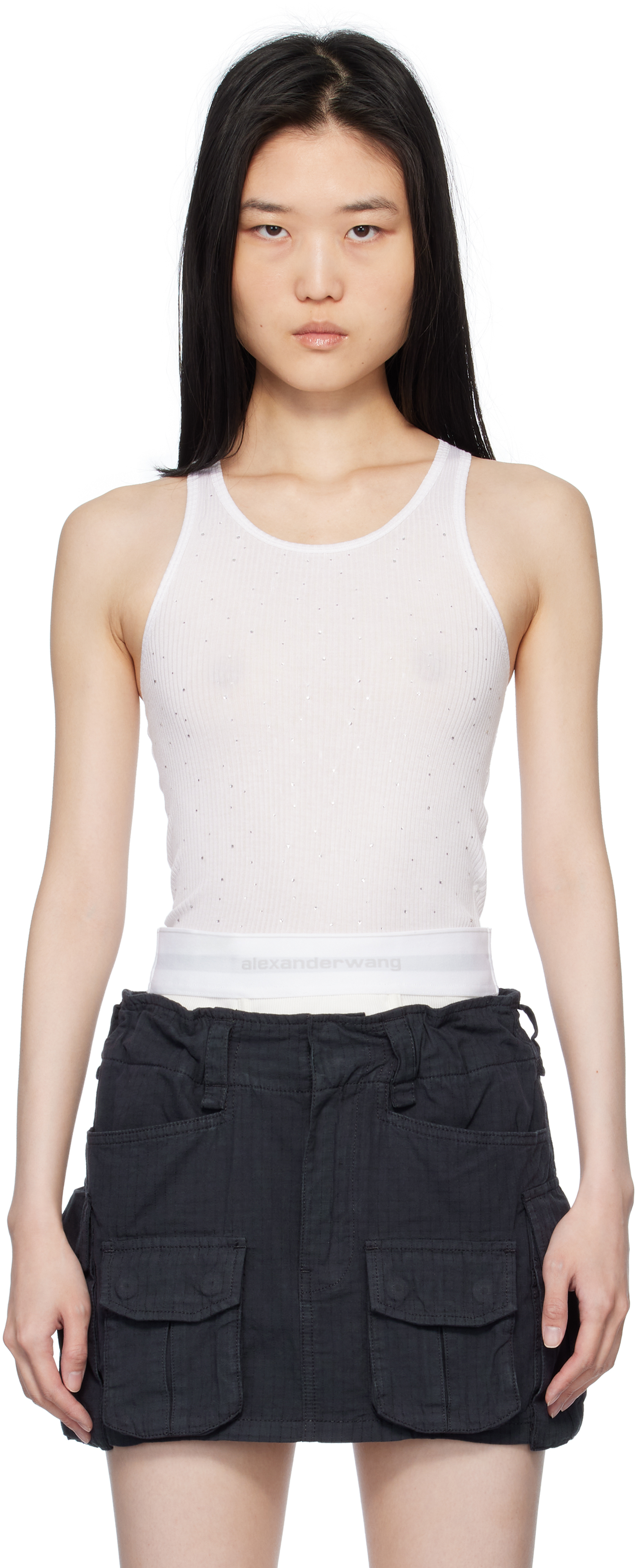 White Crystal Hotfix Racer Tank Top