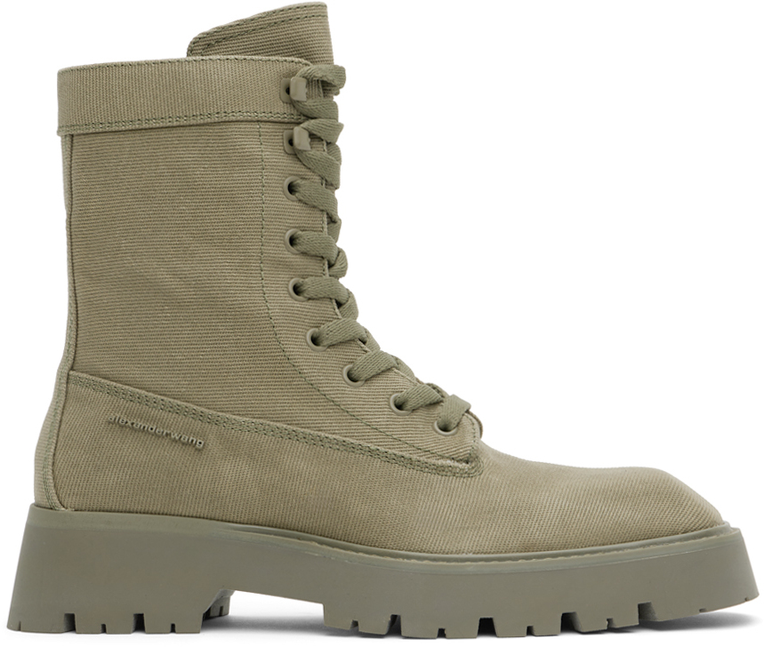 Khaki Throttle Lace-Up Ankle Boots