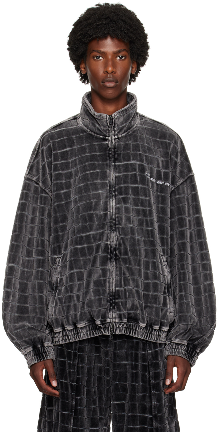 Shop Alexander Wang Gray Crocodile Velour Track Jacket In 095awashed Pepper