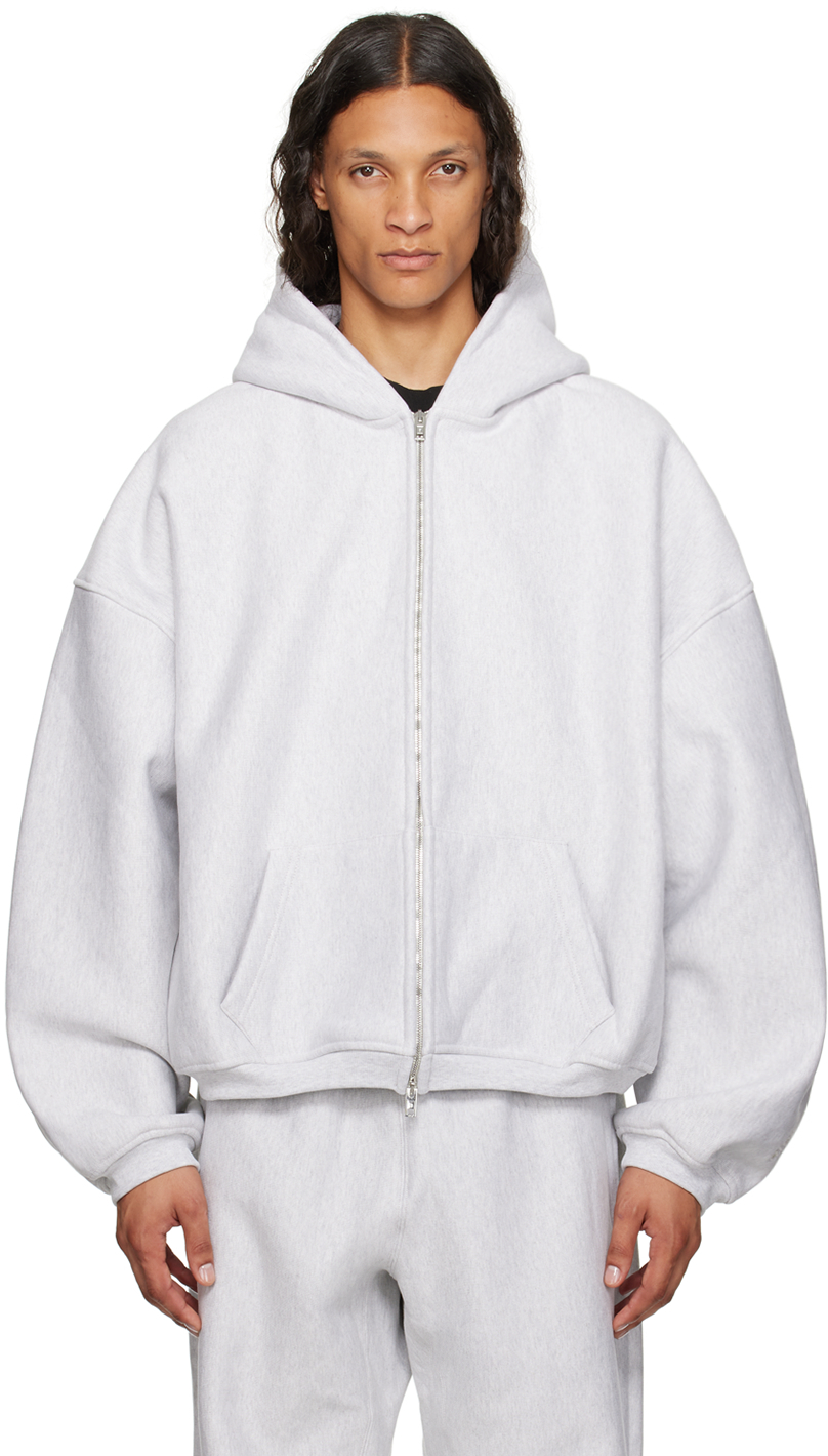 Gray Oversized Embroidered Logo Hoodie