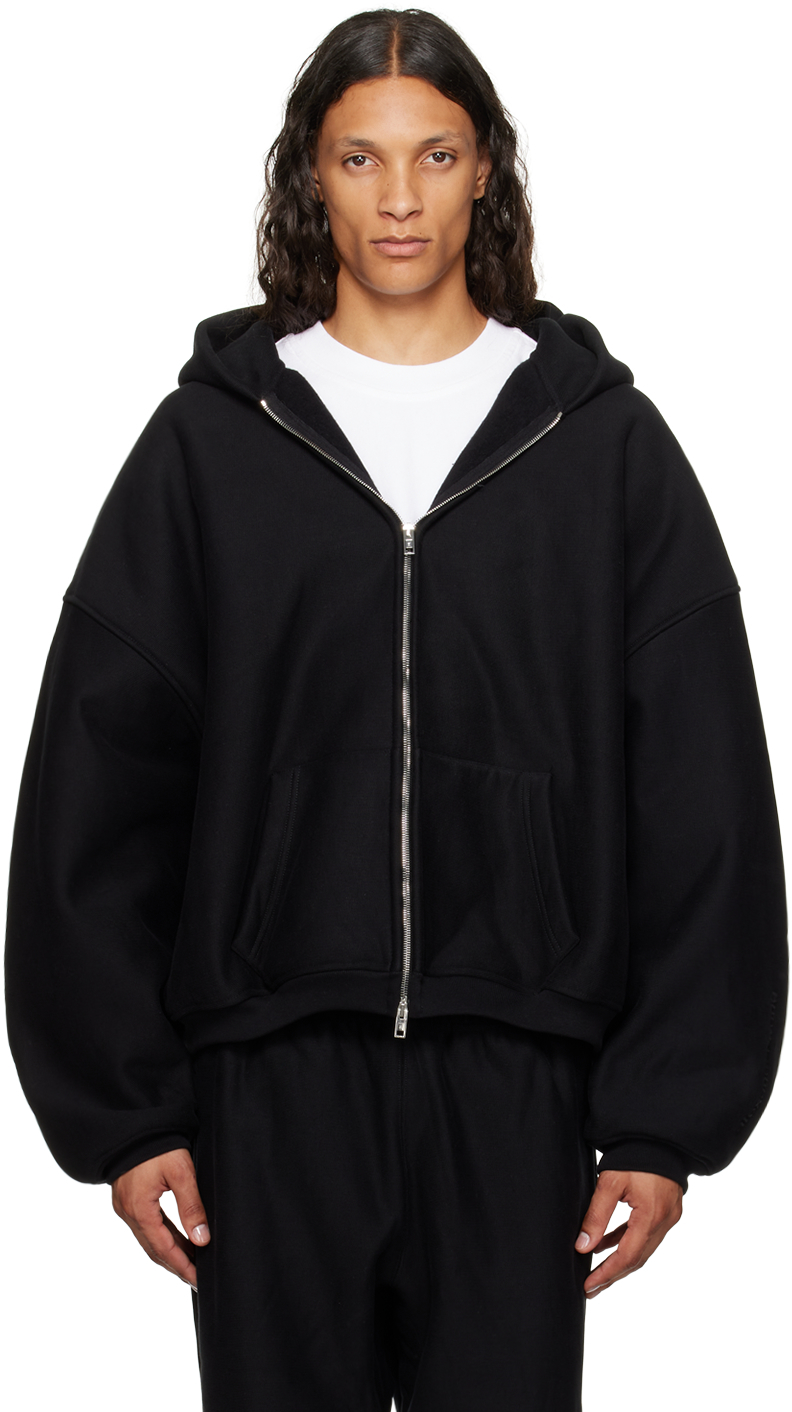 Black Oversized Embroidered Logo Hoodie
