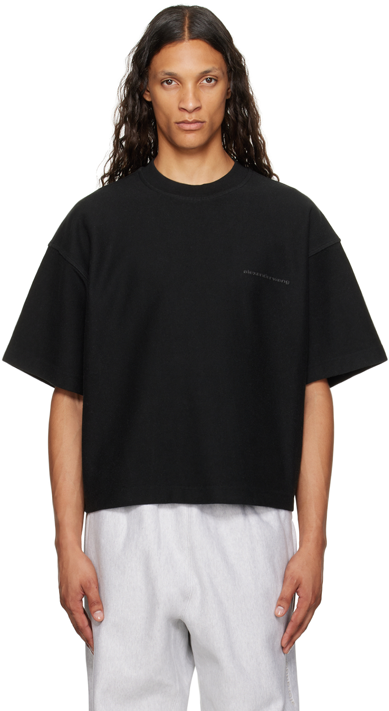 Alexander Wang: Black Puffed Logo Oversize T-Shirt | SSENSE