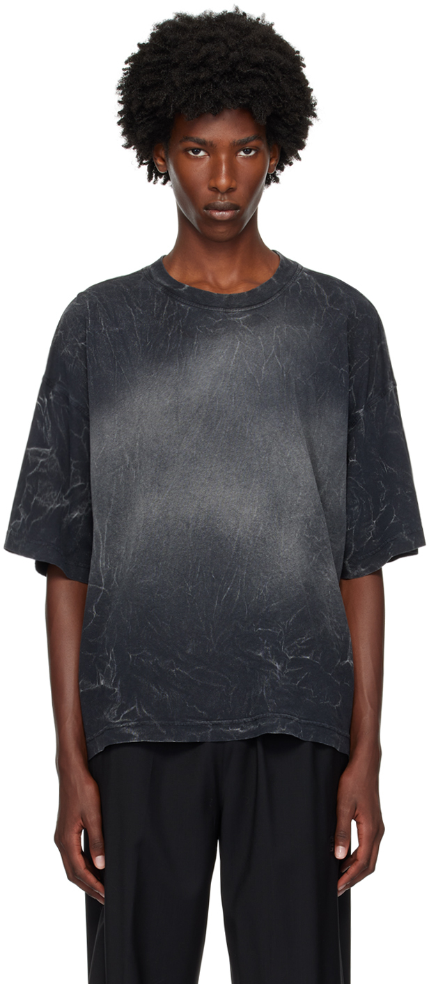 Shop Alexander Wang Black Distressed T-shirt In 025afog Crease