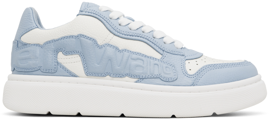 White & Blue Puff Pebble Leather Sneakers