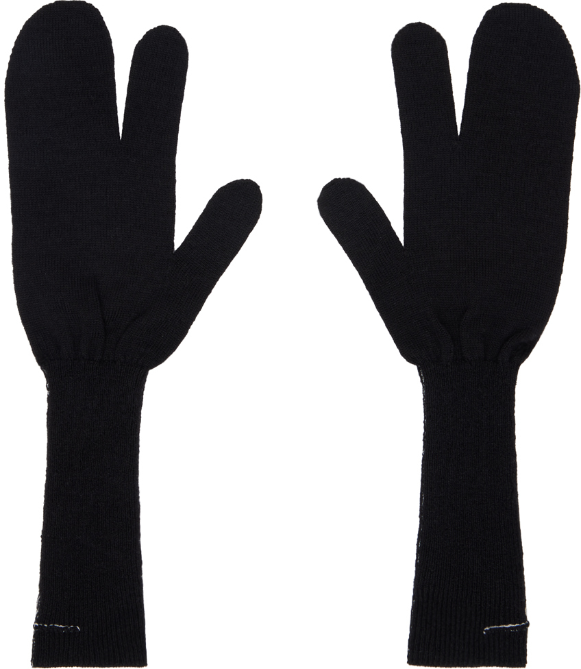 Shop Mm6 Maison Margiela Black Contrast Stitch Gloves In 900 Black