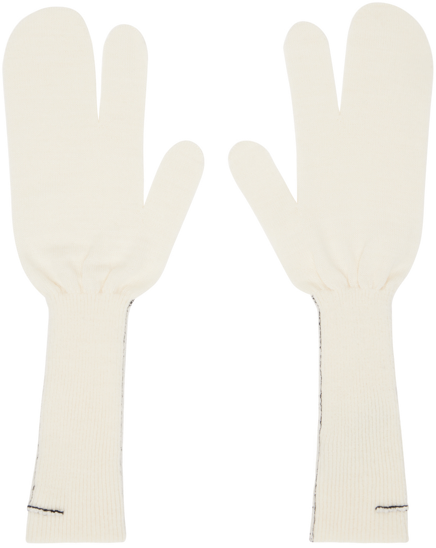 Shop Mm6 Maison Margiela Off-white Contrast Stitch Gloves In 102 Off White