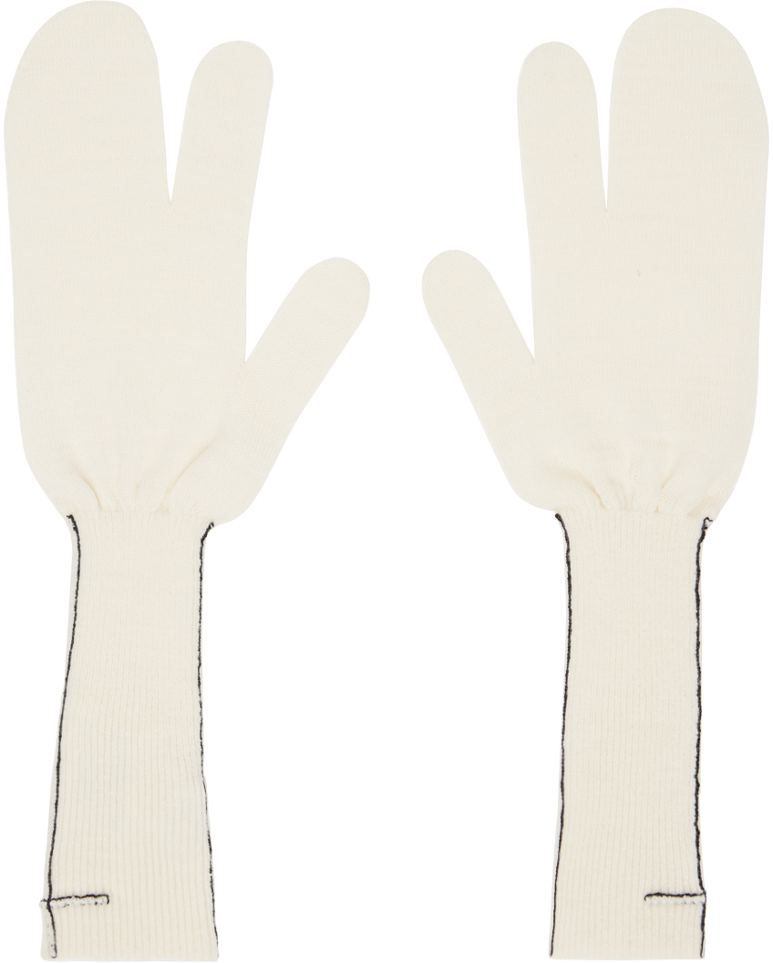 MM6 MAISON MARGIELA OFF-WHITE CONTRAST STITCH GLOVES