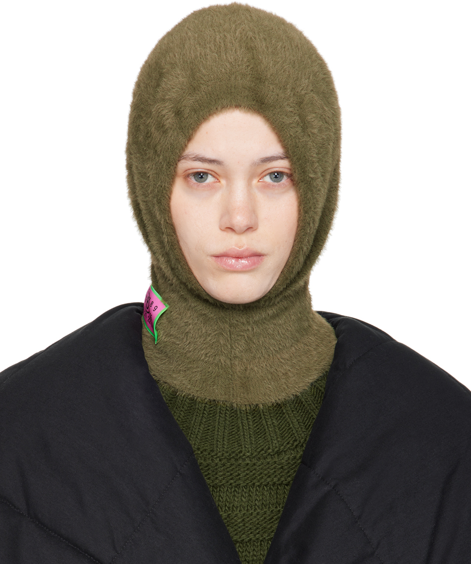 Shop Mm6 Maison Margiela Khaki Furry Worn Out Intarsia Balaclava In 692 Sage