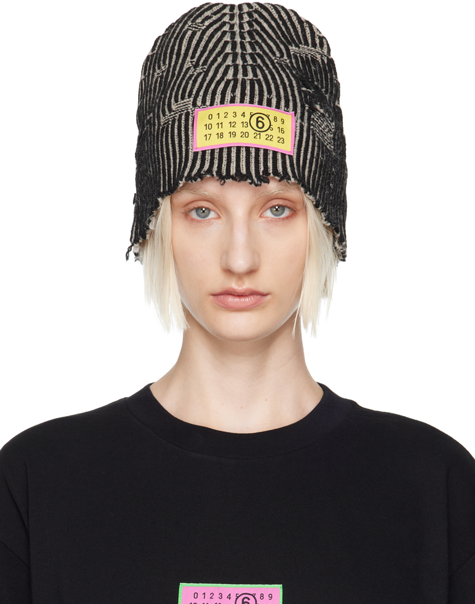 MM6 Maison Margiela Black & Beige Amended Bicolor Beanie  display picture 1