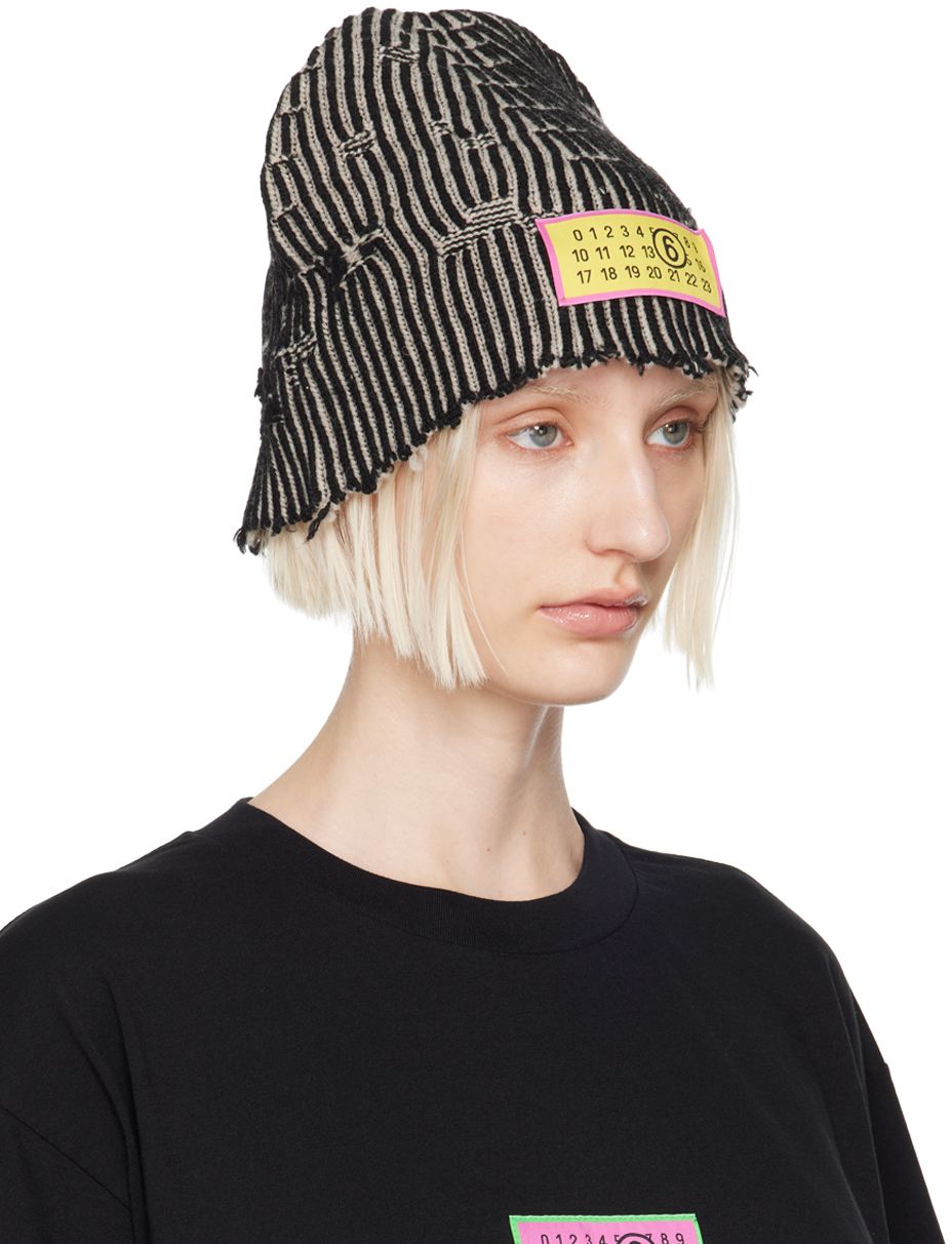 MM6 Maison Margiela Black & Beige Amended Bicolor Beanie MM6 Maison Margiela Black & Beige Amended Bicolor Beanie