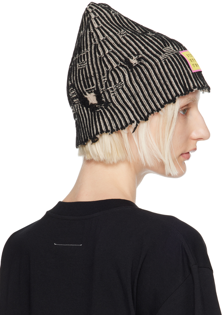 MM6 Maison Margiela Black & Beige Amended Bicolor Beanie MM6 Maison Margiela Black & Beige Amended Bicolor Beanie