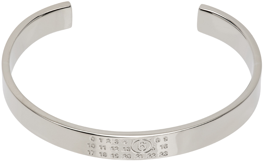 Shop Mm6 Maison Margiela Silver Brass Minimal Logo Cuff Bracelet In 951 Polished Palladi