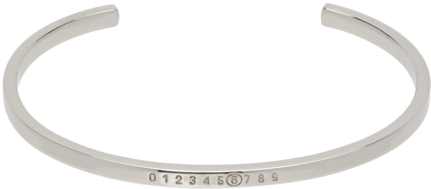 Shop Mm6 Maison Margiela Silver Numeric Minimal Signature Cuff Bracelet In 951 Polished Palladi