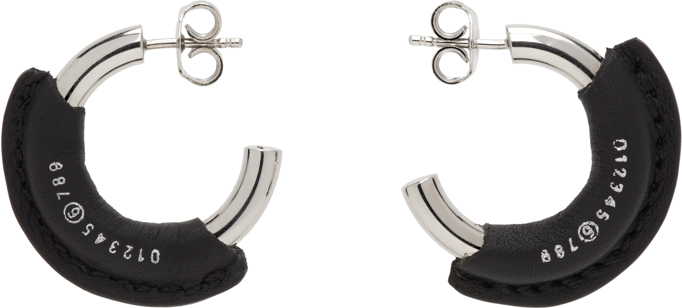 MM6 MAISON MARGIELA SILVER CALFSKIN HOOP EARRINGS 