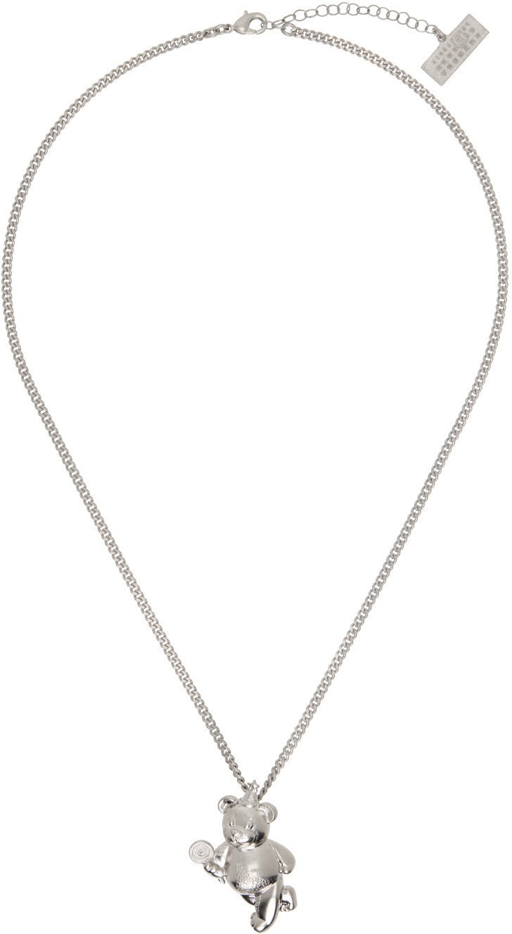 Shop Mm6 Maison Margiela Silver Party Bear Necklace In 952 Palladio Buratta