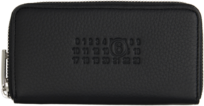 Mm6 Maison Margiela Black Grainy Leather Label Zip Wallet In T8013 Black