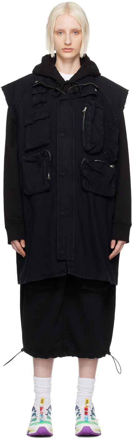 Mm6 Maison Margiela Multi-pocket Zip-up Vest In 900 Black