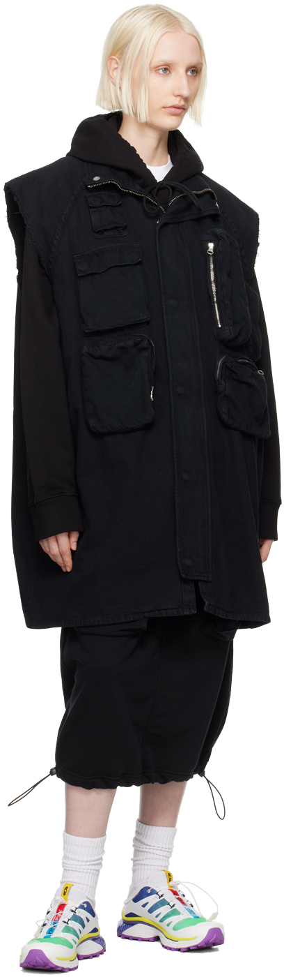 Mm6 Maison Margiela Multi-pocket Zip-up Vest In 900 Black