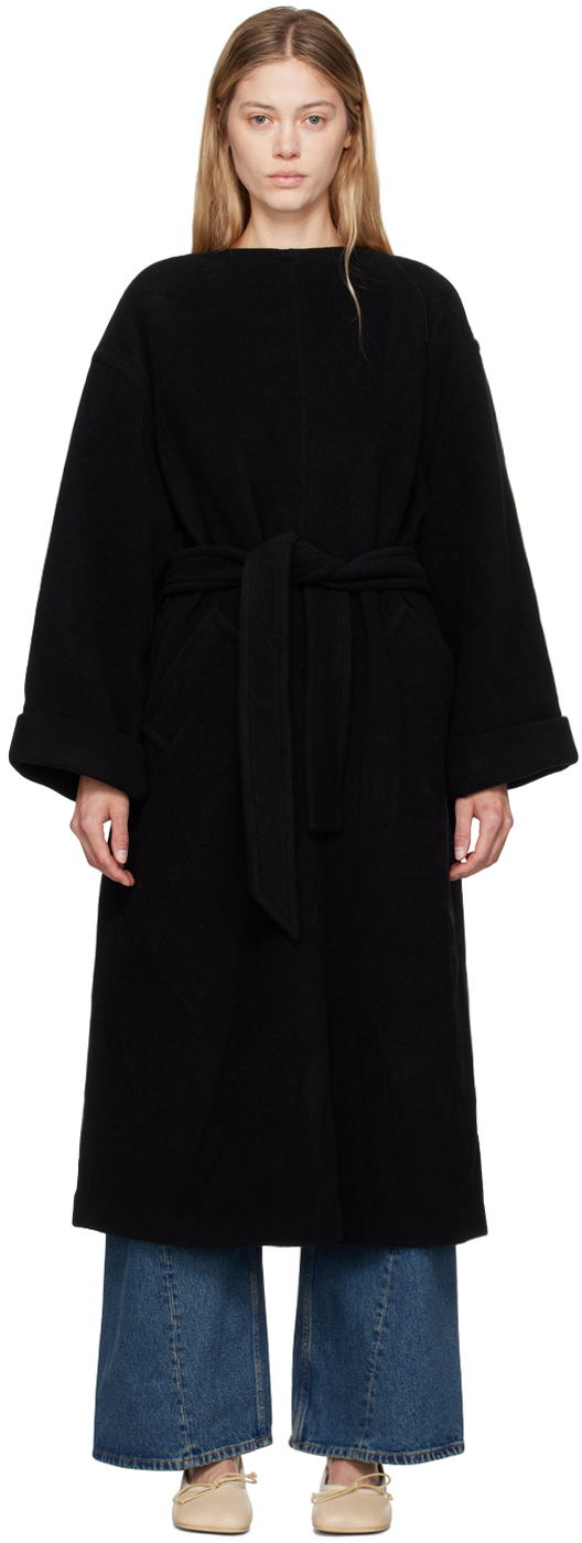 Shop Mm6 Maison Margiela Black Belted Wool Maxi Dress In 900 Black