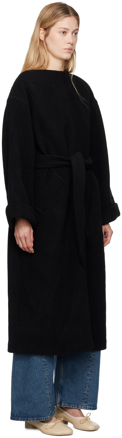 Mm6 Maison Margiela Black Belted Wool Maxi Dress In 900 Black