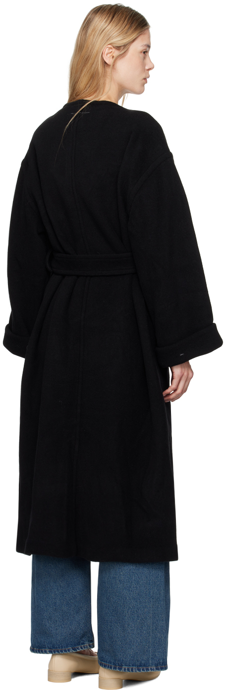 Mm6 Maison Margiela Black Belted Wool Maxi Dress In 900 Black