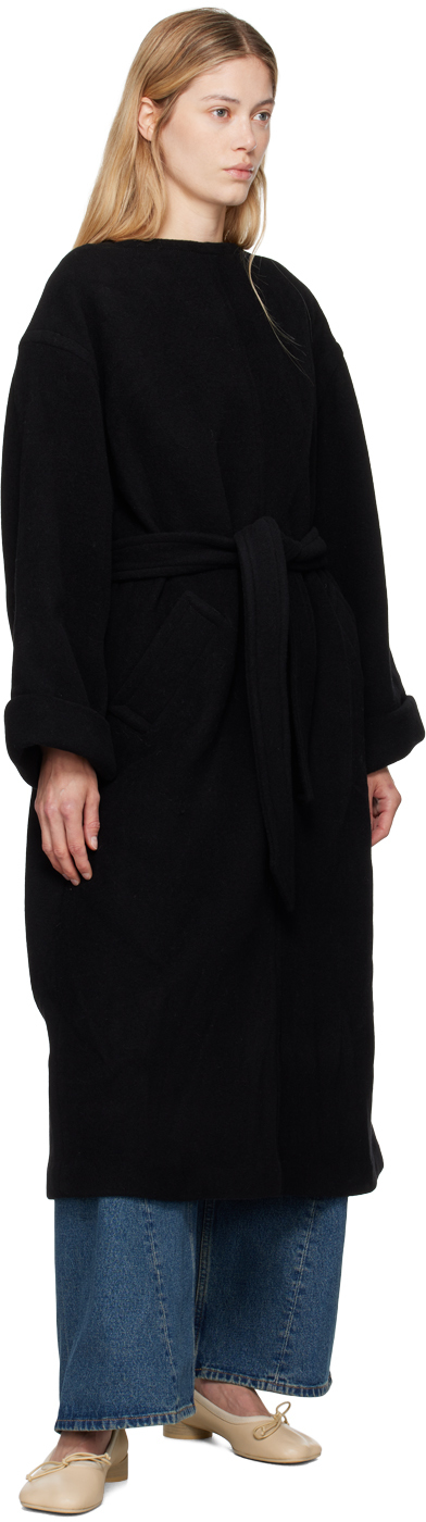Mm6 Maison Margiela Black Belted Wool Maxi Dress In 900 Black