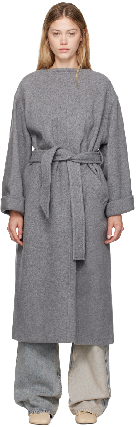 Shop Mm6 Maison Margiela Gray Belted Wool Maxi Dress In 815m Light Grey