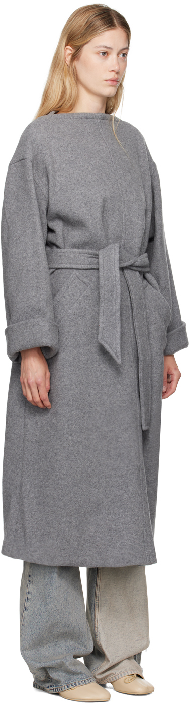Mm6 Maison Margiela Gray Belted Wool Maxi Dress In 815m Light Grey